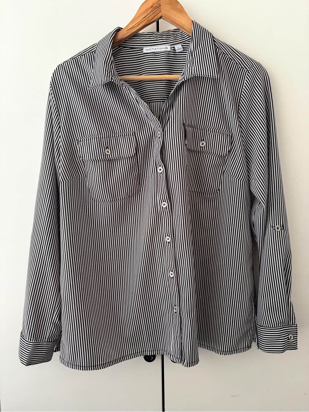 Notations Black & White Vertical Stripe Button-Down Shirt